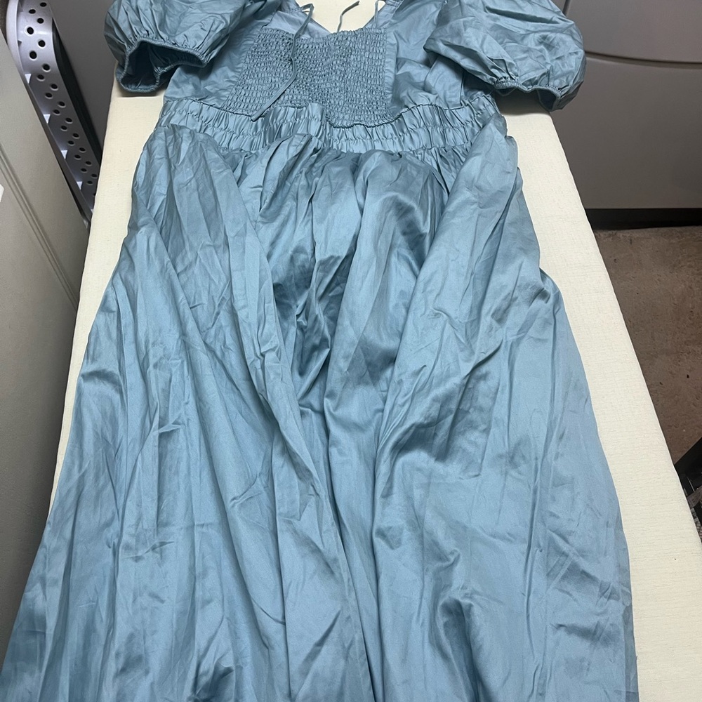 ELOQUII size 16 stone blue 100% cotton maxi dress with pockets - Picture 8 of 12